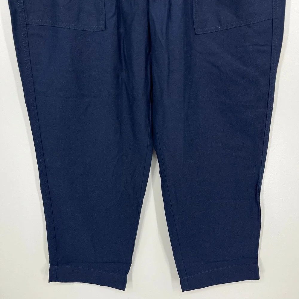 Banana Republic Womens Tapered Crop Pant Navy Blue Linen Blend Large 1868296 NWT